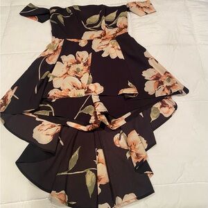 Selfie Leslie Brown Floral Off Shoulder Hi- Low Ruffle Jessa Romper
